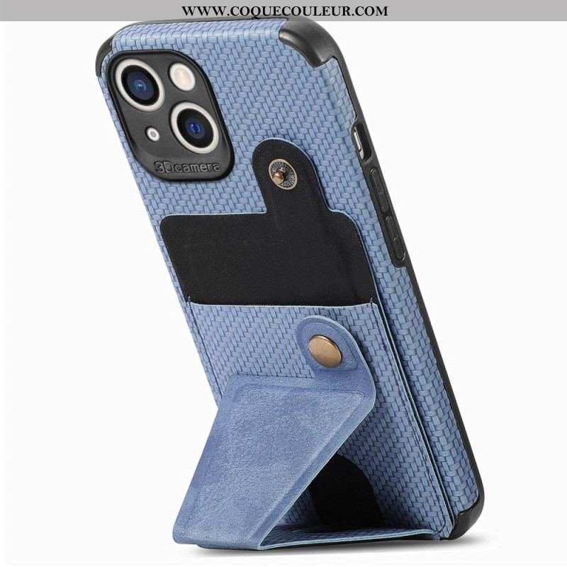 Coque iPhone 14 Fibre Carbone Porte-Cartes Support