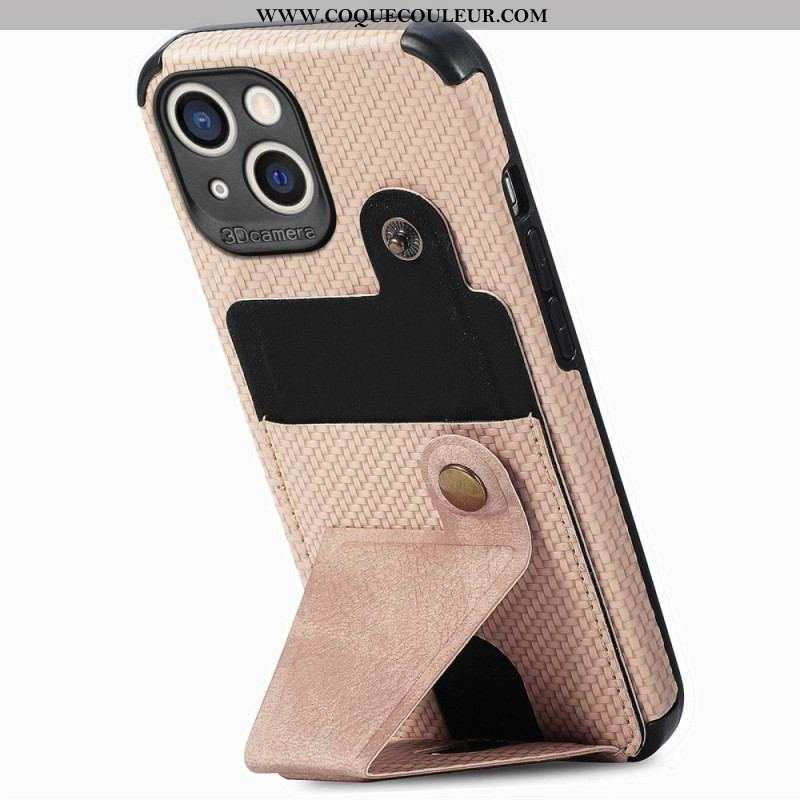 Coque iPhone 14 Fibre Carbone Porte-Cartes Support