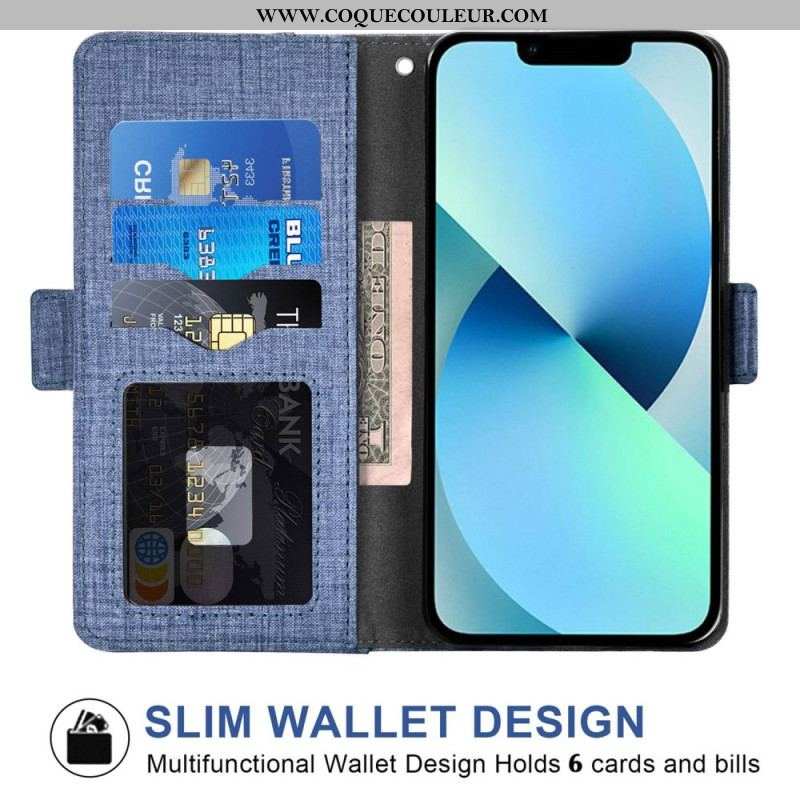 Housse iPhone 14 Jeans avec Porte-Cartes Rotatif