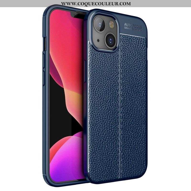 Coque iPhone 14 Effet Cuir Litchi Double Line