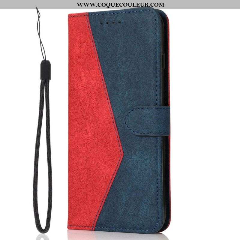 Housse iPhone 14 Texture Cuir Bicolore