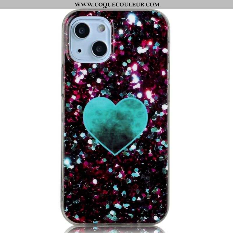 Coque iPhone 14 Coeur Paillettes