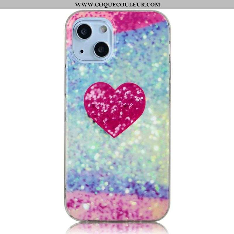 Coque iPhone 14 Coeur Paillettes