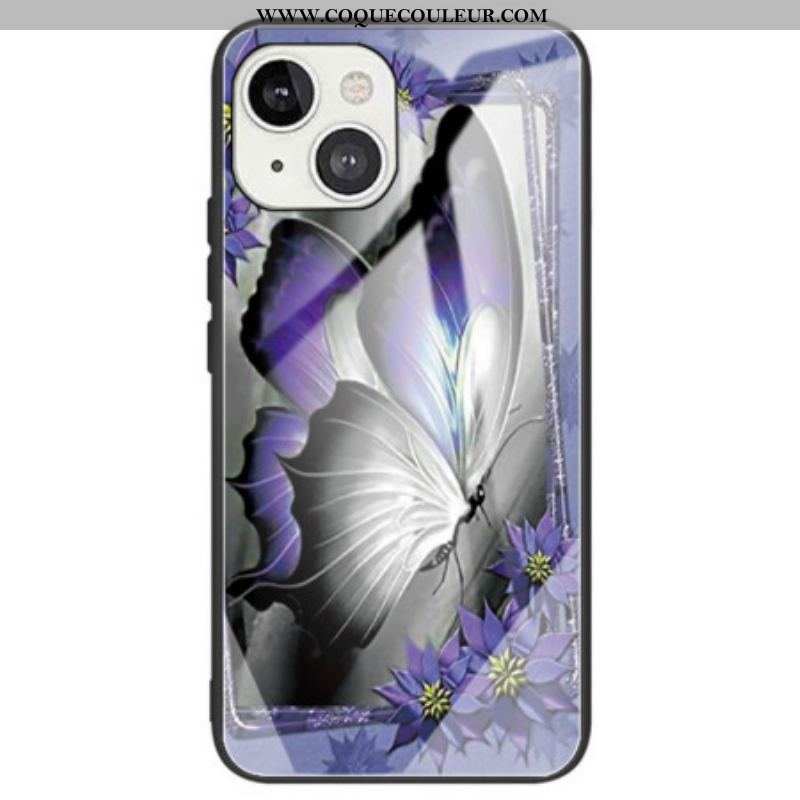 Coque iPhone 14 Verre Trempé Papillon Violet