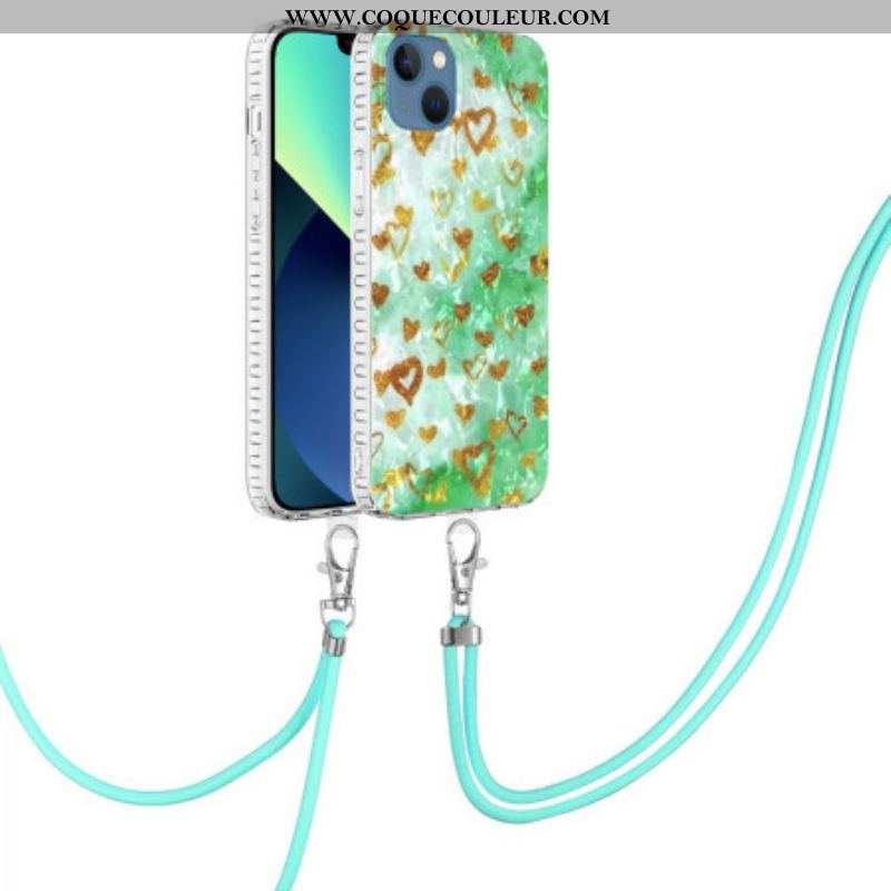 Coque iPhone 14 à Cordon Coeurs Stylés