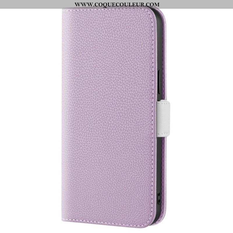 Flip Cover iPhone 14 Simili Cuir Litchi