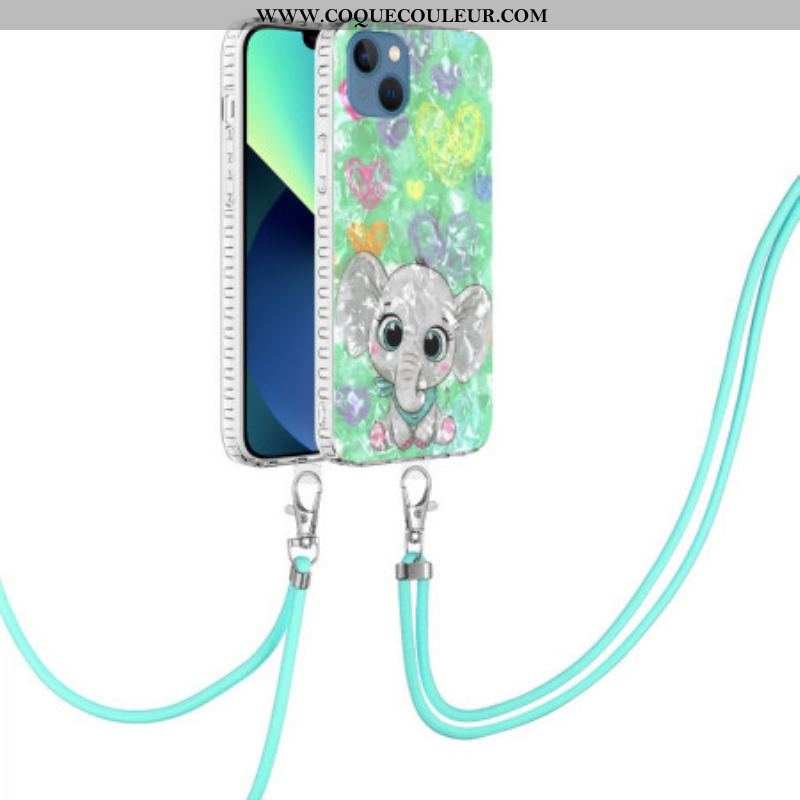 Coque iPhone 14 à Cordon Éléphant Stylé