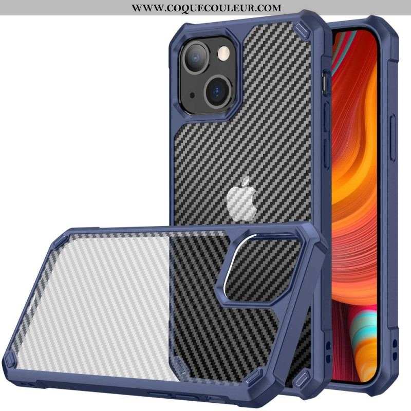 Coque iPhone 14 Transparente Texture Fibre Carbone