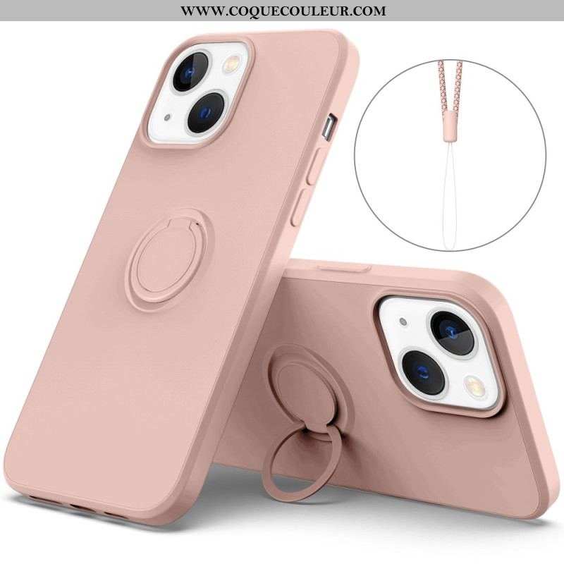 Coque iPhone 14 Silicone Liquide Anneau et Lanière