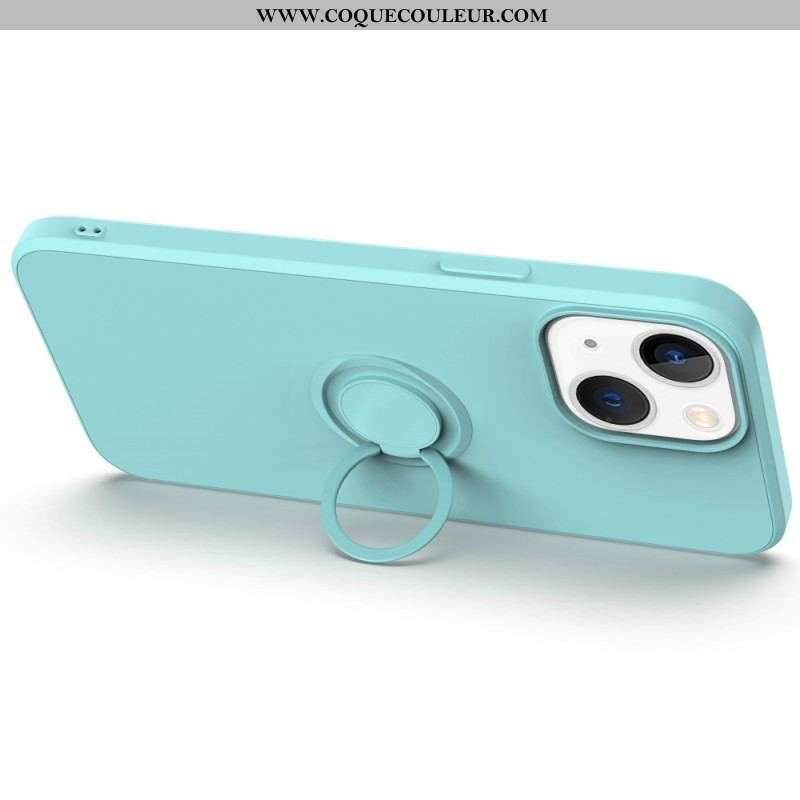 Coque iPhone 14 Silicone Liquide Anneau et Lanière
