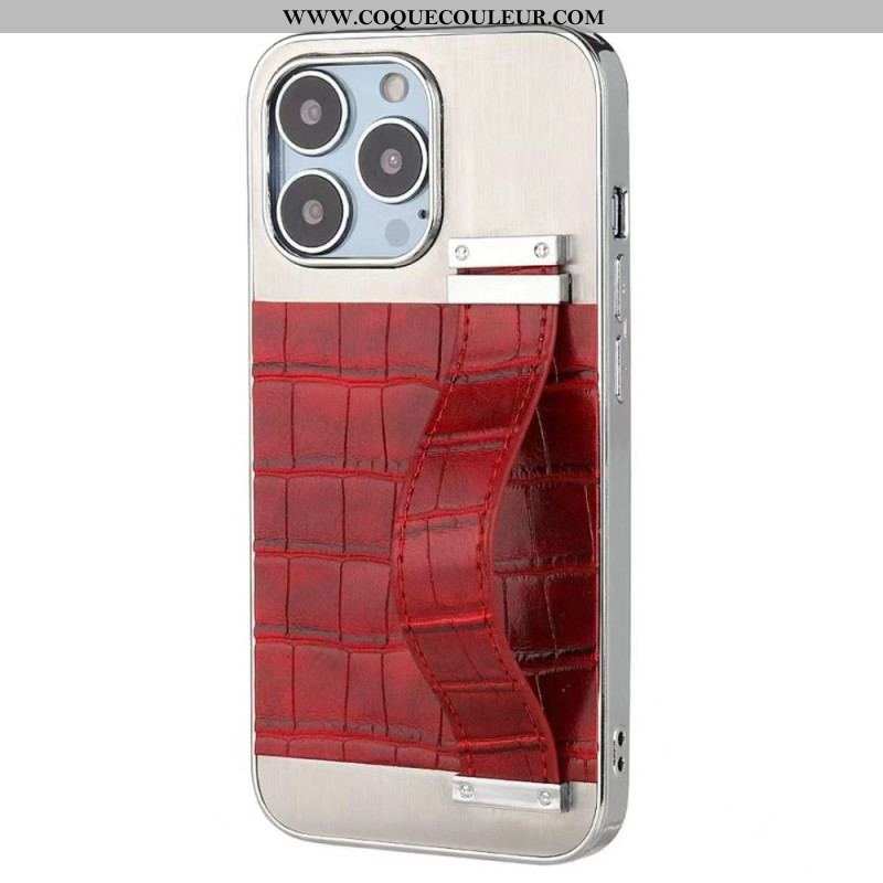 Coque iPhone 14 Simili Cuir Crocodile avec Sangle Support