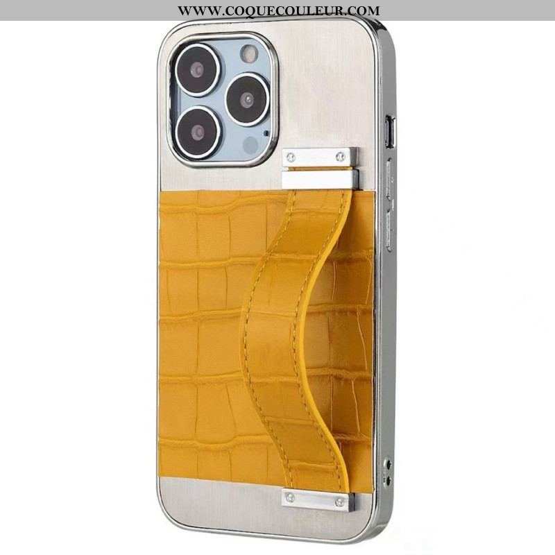 Coque iPhone 14 Simili Cuir Crocodile avec Sangle Support