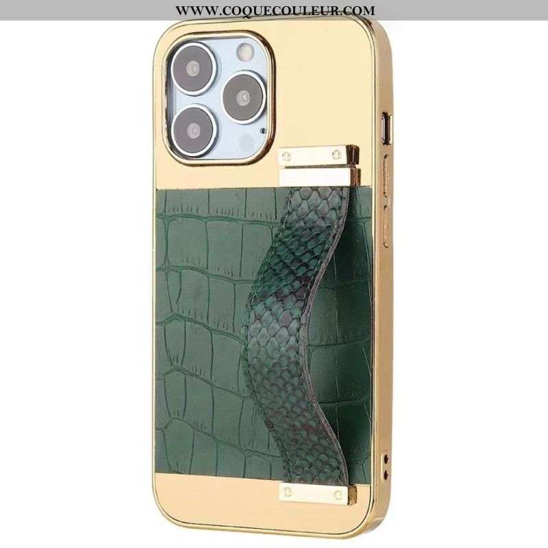 Coque iPhone 14 Simili Cuir Crocodile avec Sangle Support