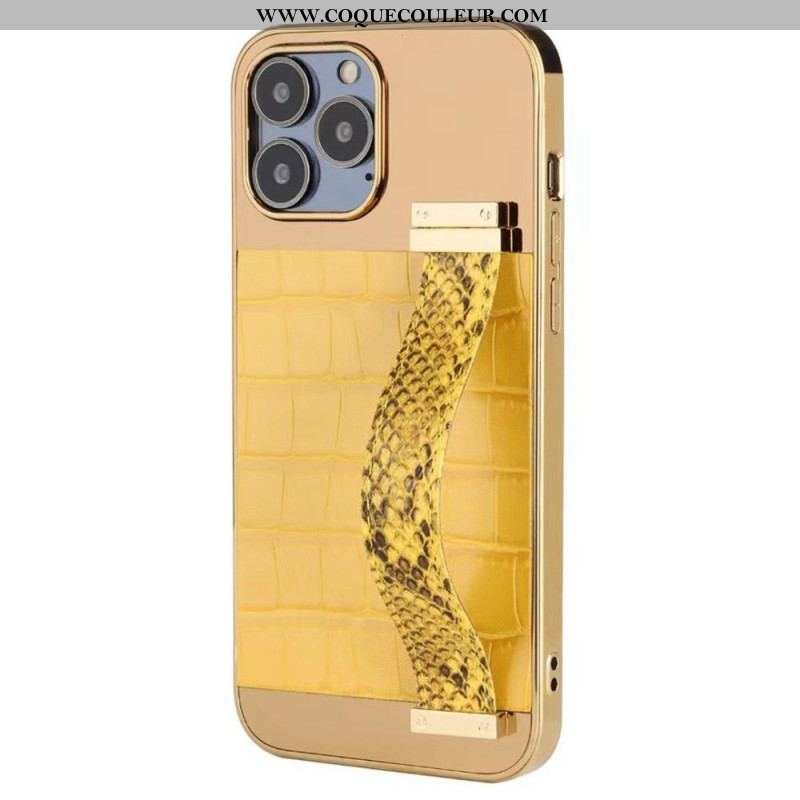 Coque iPhone 14 Simili Cuir Crocodile avec Sangle Support