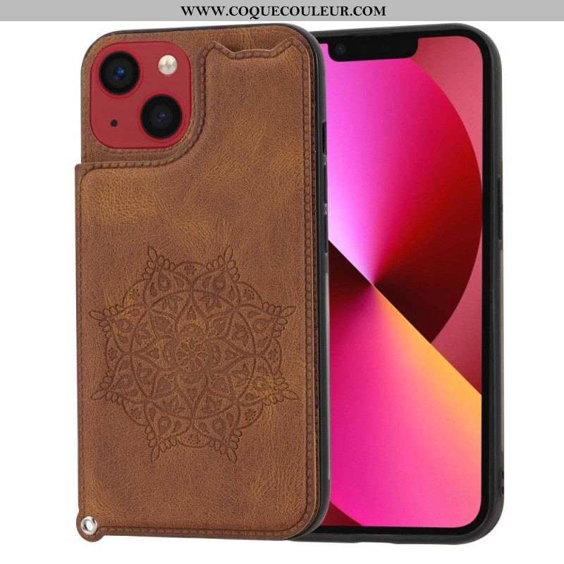 Coque iPhone 14 Mandala Porte-Cartes à Lanière