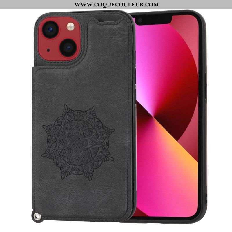 Coque iPhone 14 Mandala Porte-Cartes à Lanière