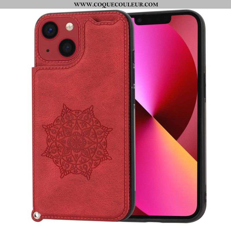 Coque iPhone 14 Mandala Porte-Cartes à Lanière