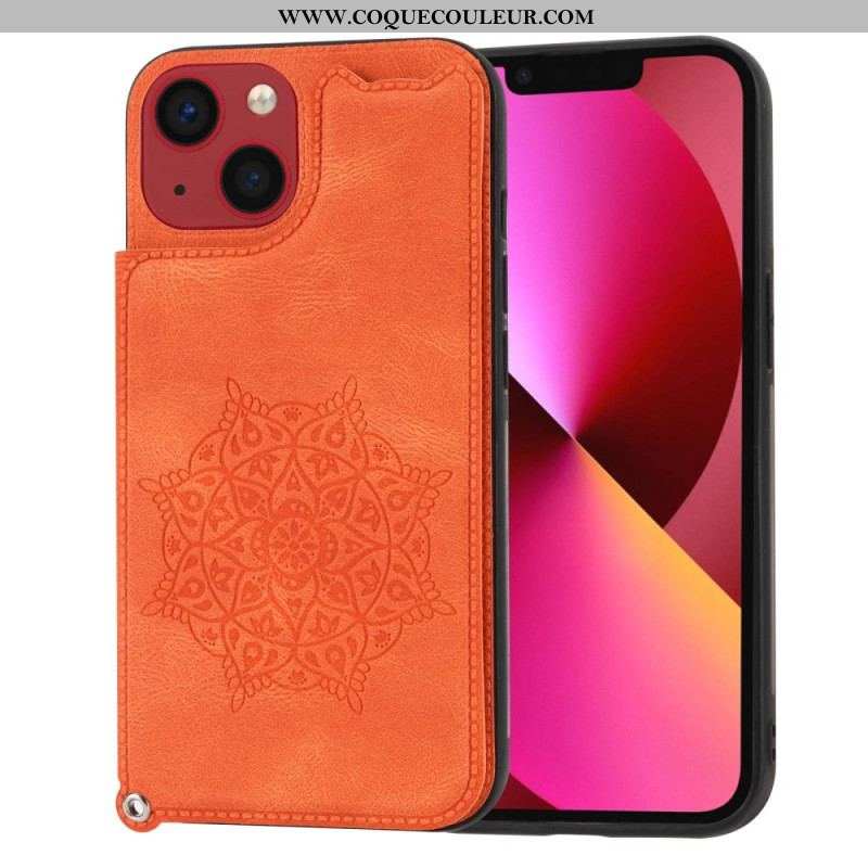 Coque iPhone 14 Mandala Porte-Cartes à Lanière