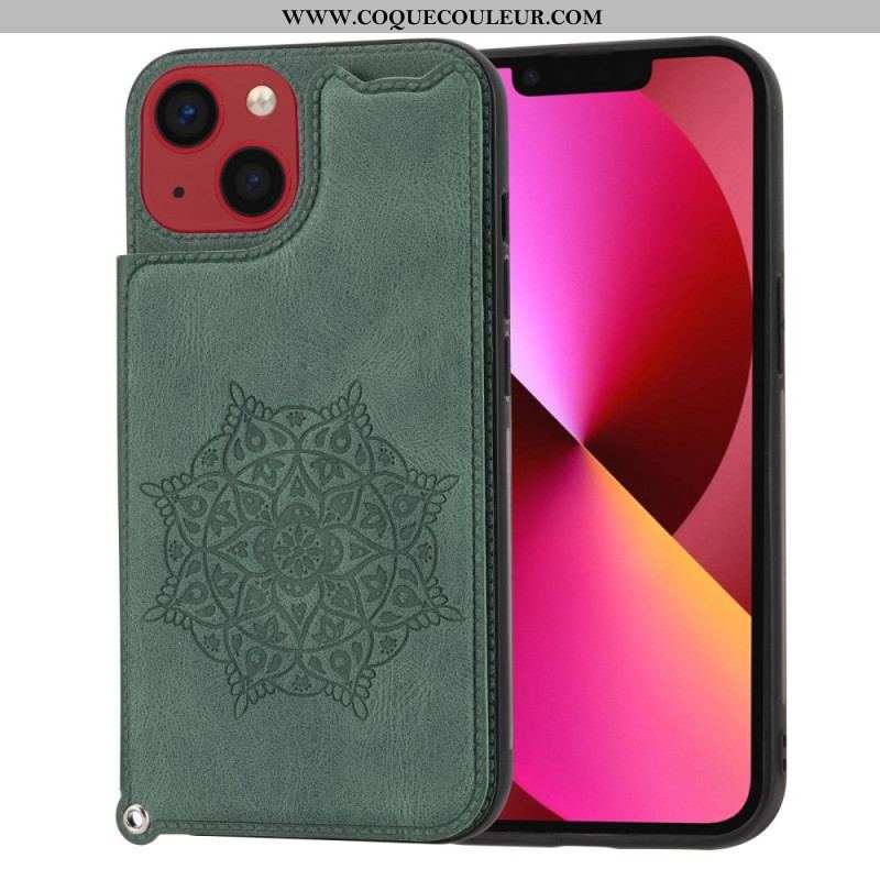 Coque iPhone 14 Mandala Porte-Cartes à Lanière