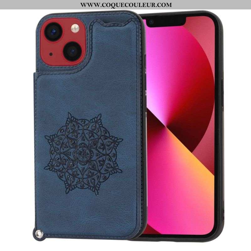 Coque iPhone 14 Mandala Porte-Cartes à Lanière