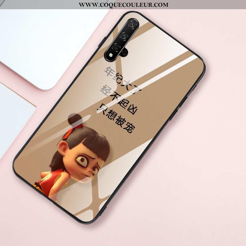 Coque Honor 20 Fluide Doux Verre Miroir, Housse Honor 20 Silicone Style Chinois Rose