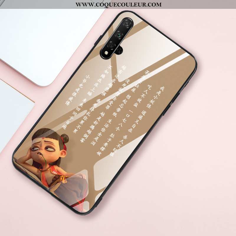 Coque Honor 20 Fluide Doux Verre Miroir, Housse Honor 20 Silicone Style Chinois Rose