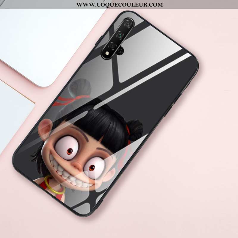 Coque Honor 20 Fluide Doux Verre Miroir, Housse Honor 20 Silicone Style Chinois Rose