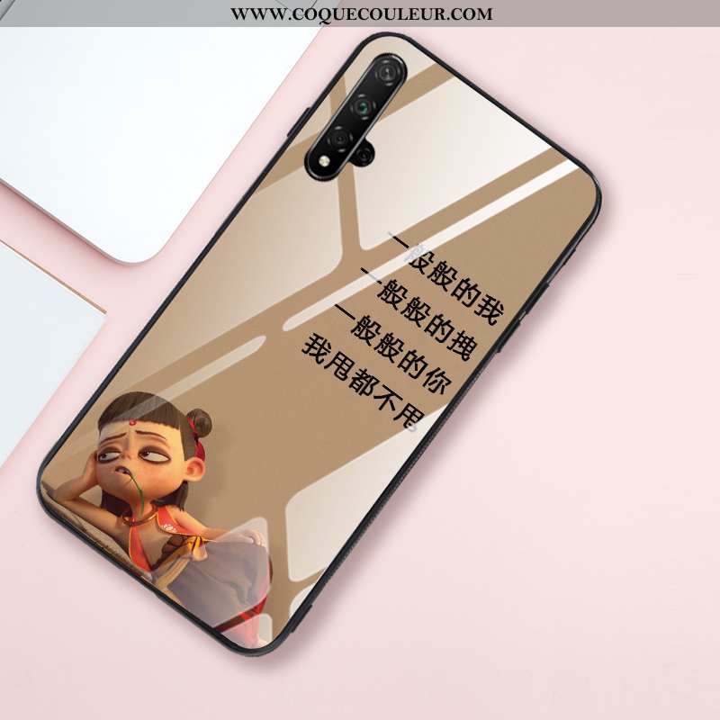 Coque Honor 20 Fluide Doux Verre Miroir, Housse Honor 20 Silicone Style Chinois Rose