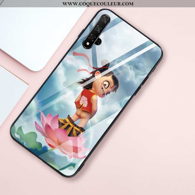 Coque Honor 20 Fluide Doux Verre Miroir, Housse Honor 20 Silicone Style Chinois Rose