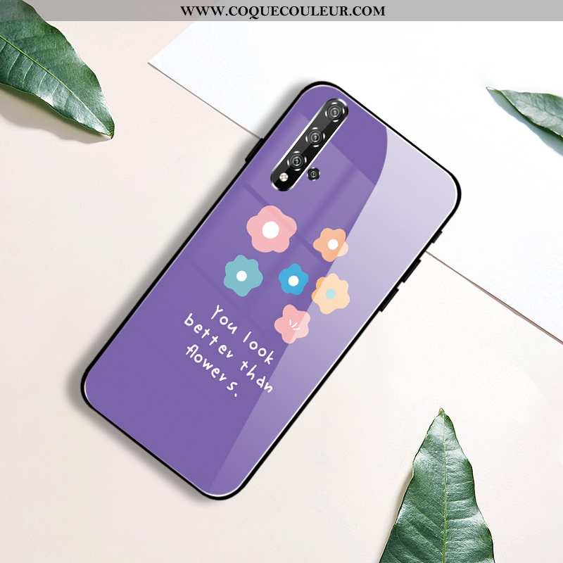 Housse Honor 20 Protection Coque Étui, Étui Honor 20 Verre Fleur Violet