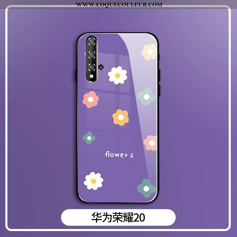 Housse Honor 20 Protection Coque Étui, Étui Honor 20 Verre Fleur Violet