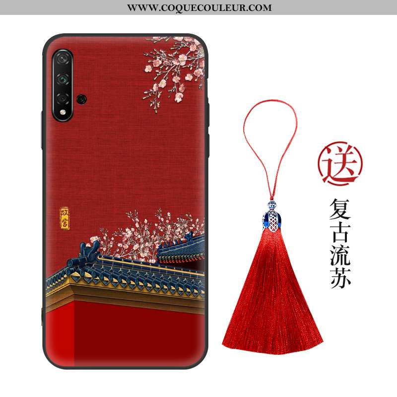 Housse Honor 20 Vintage Personnalité Style Chinois, Étui Honor 20 Silicone Créatif Rouge