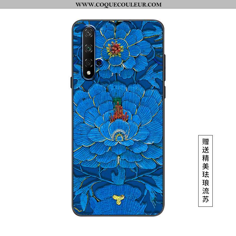 Housse Honor 20 Délavé En Daim Téléphone Portable Vintage, Étui Honor 20 Personnalité Silicone Bleu