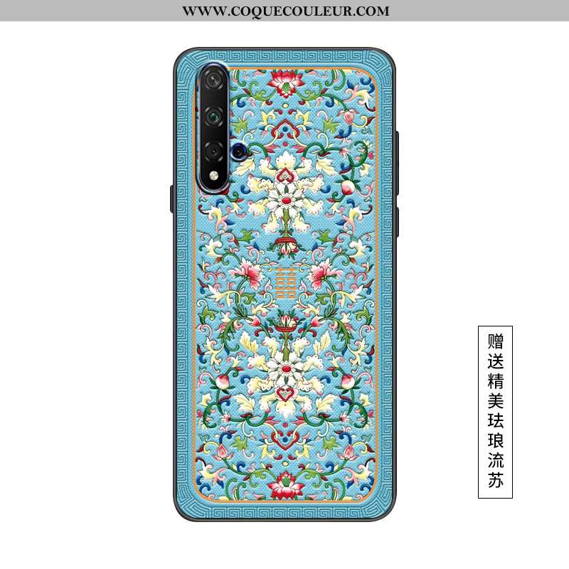 Housse Honor 20 Délavé En Daim Téléphone Portable Vintage, Étui Honor 20 Personnalité Silicone Bleu