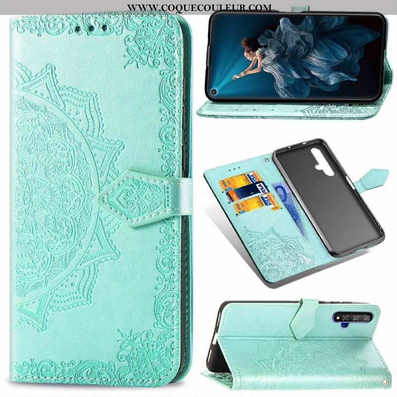 Étui Honor 20 Cuir Couleur Unie, Coque Honor 20 Protection Ornements Suspendus Verte