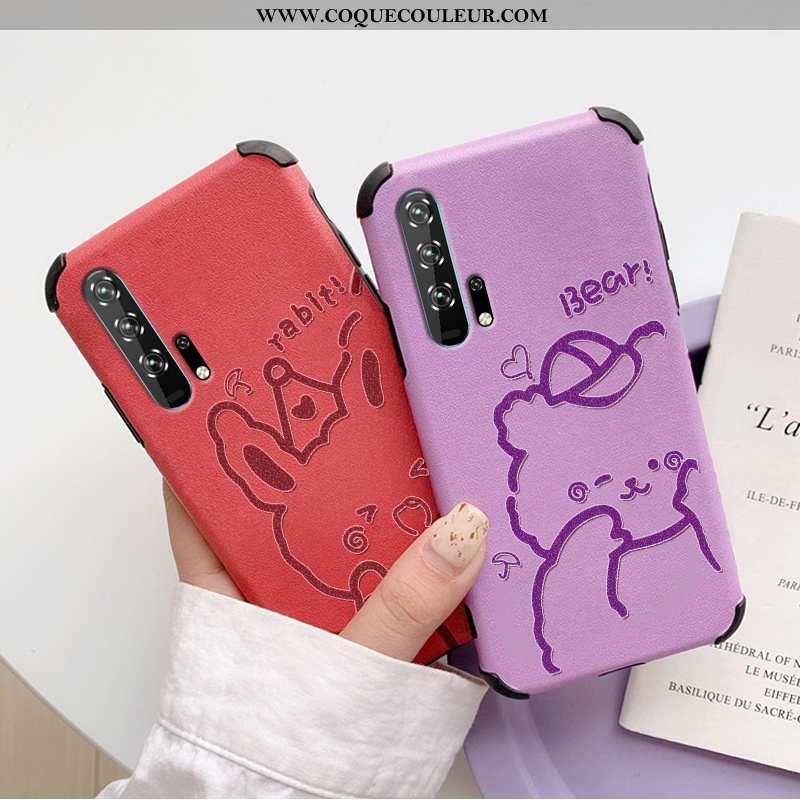 Housse Honor 20 Pro Gaufrage Cuir Coque, Étui Honor 20 Pro Dessin Animé Tout Compris Violet