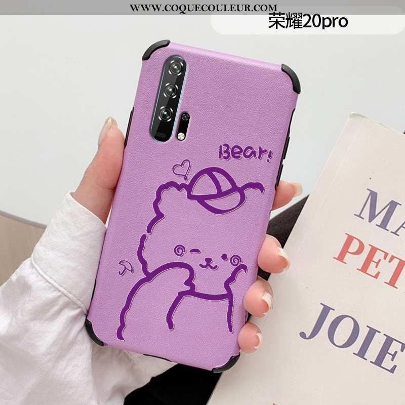 Housse Honor 20 Pro Gaufrage Cuir Coque, Étui Honor 20 Pro Dessin Animé Tout Compris Violet