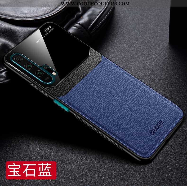 Coque Honor 20 Pro Cuir Verre, Housse Honor 20 Pro Modèle Fleurie Tendance Bleu