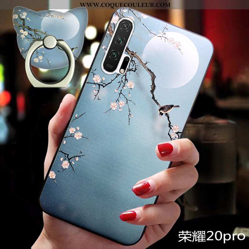 Étui Honor 20 Pro Gaufrage Protection Bleu, Coque Honor 20 Pro Vintage Luxe Bleu