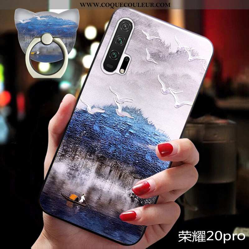 Étui Honor 20 Pro Gaufrage Protection Bleu, Coque Honor 20 Pro Vintage Luxe Bleu