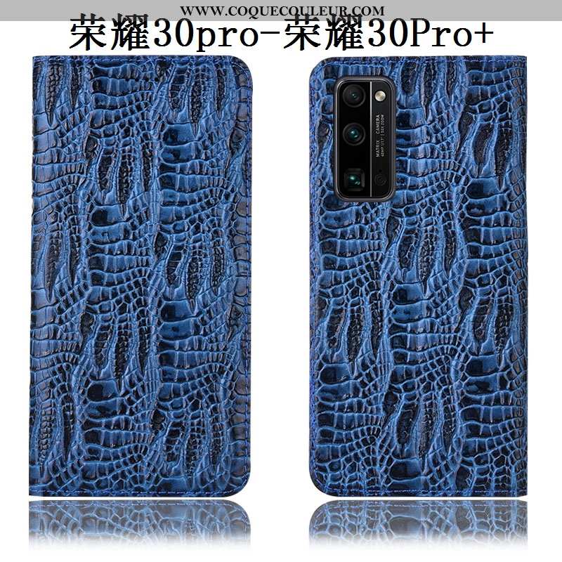 Coque Honor 30 Pro Cuir Véritable Tout Compris Étui, Housse Honor 30 Pro Protection Bleu