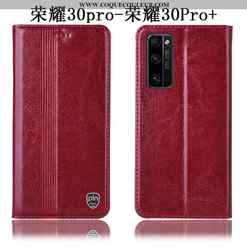 Housse Honor 30 Pro Cuir Véritable Incassable Coque, Étui Honor 30 Pro Protection Marron