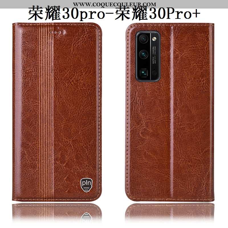 Housse Honor 30 Pro Cuir Véritable Incassable Coque, Étui Honor 30 Pro Protection Marron