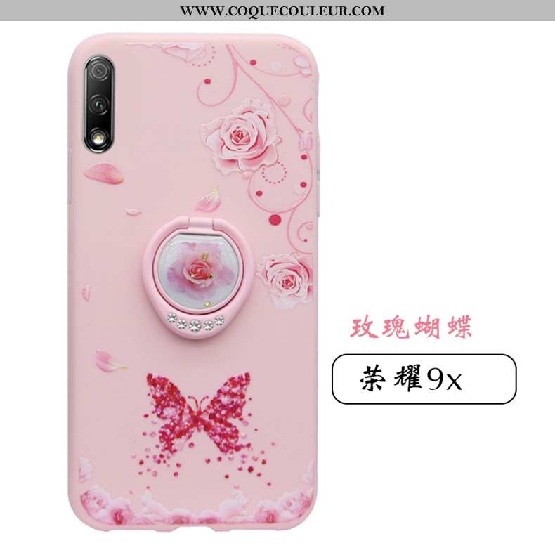 Coque Honor 9x Protection Rose, Housse Honor 9x Strass Support Rose