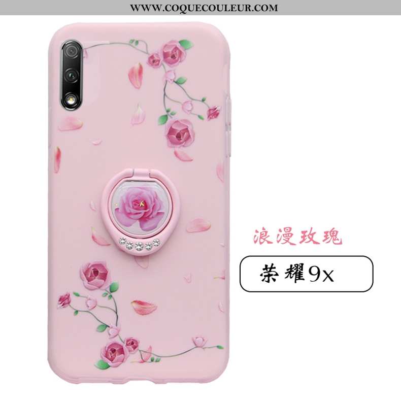 Coque Honor 9x Protection Rose, Housse Honor 9x Strass Support Rose