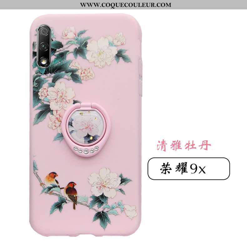 Coque Honor 9x Protection Rose, Housse Honor 9x Strass Support Rose