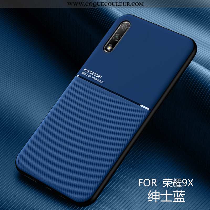 Housse Honor 9x Cuir Ultra Coque, Étui Honor 9x Modèle Fleurie Bleu Foncé