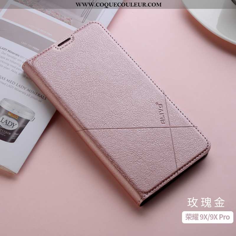 Coque Honor 9x Pro Protection Étui Fluide Doux, Housse Honor 9x Pro Cuir Téléphone Portable Rose