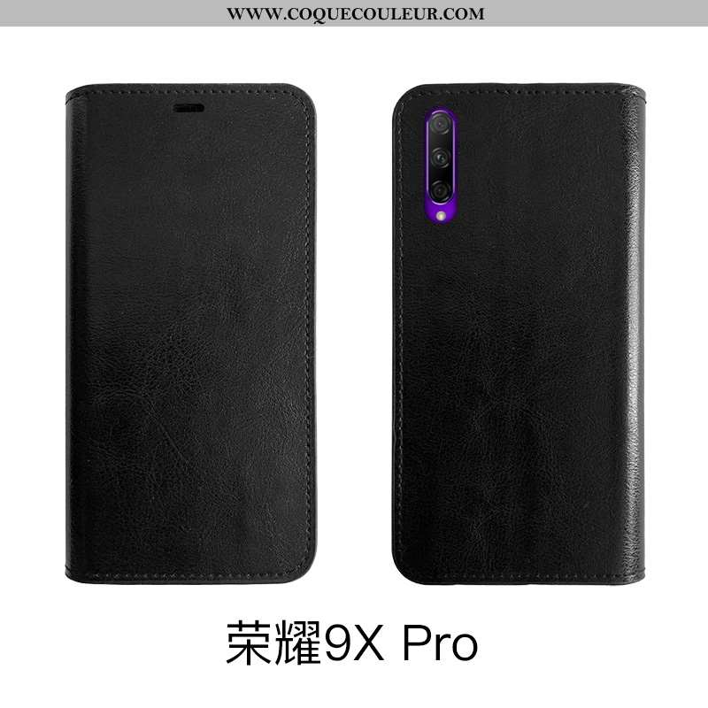 Étui Honor 9x Pro Protection Coque Étui, Honor 9x Pro Cuir Véritable Fluide Doux Noir