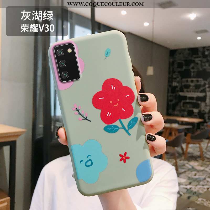 Étui Honor View30 En Bois Peinture Silicone, Coque Honor View30 Tendance Personnalité Rose